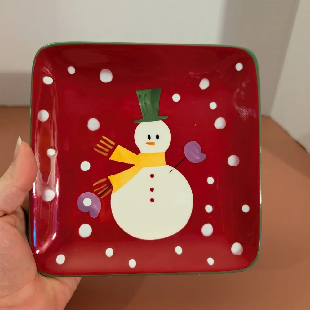 Pier 1 Imports Hand-Painted Set of 4 Snowball Square Appetizer Plates Set